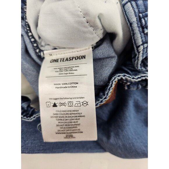 New One Teaspoon Bonnie Wide Leg Pant Girls 6-7 Blue Ranch Jeans Elastic Waist - Picture 4 of 5